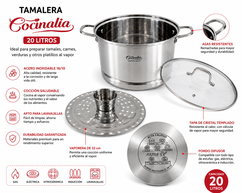 Tamalera Cocinalia 20L.
