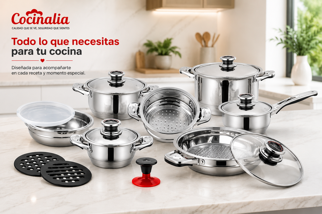 Batería de Cocina Suiza de Acero Inoxidable 16 Piezas