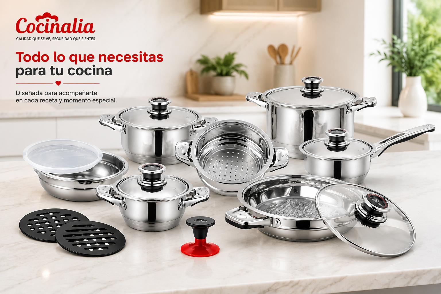 Batería de Cocina Suiza de Acero Inoxidable 16 Piezas
