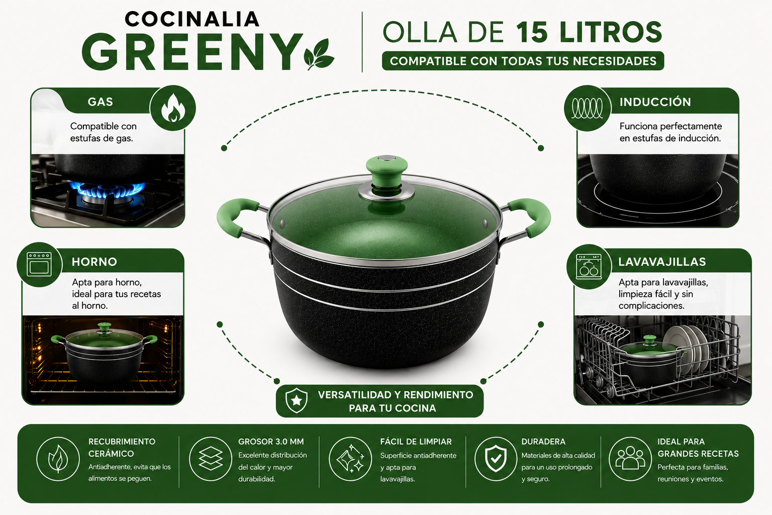 Olla Cocinalia Greeny de 15LITROS