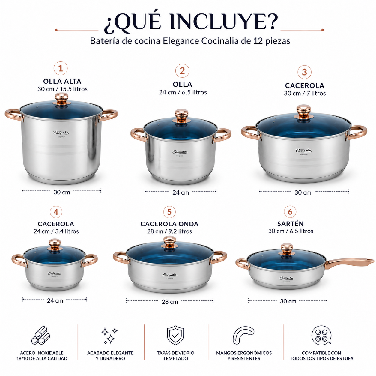 Bateria Cocinalia Elegance 12 pzas.