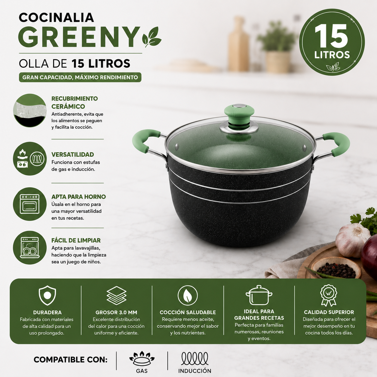 Olla Cocinalia Greeny de 15LITROS