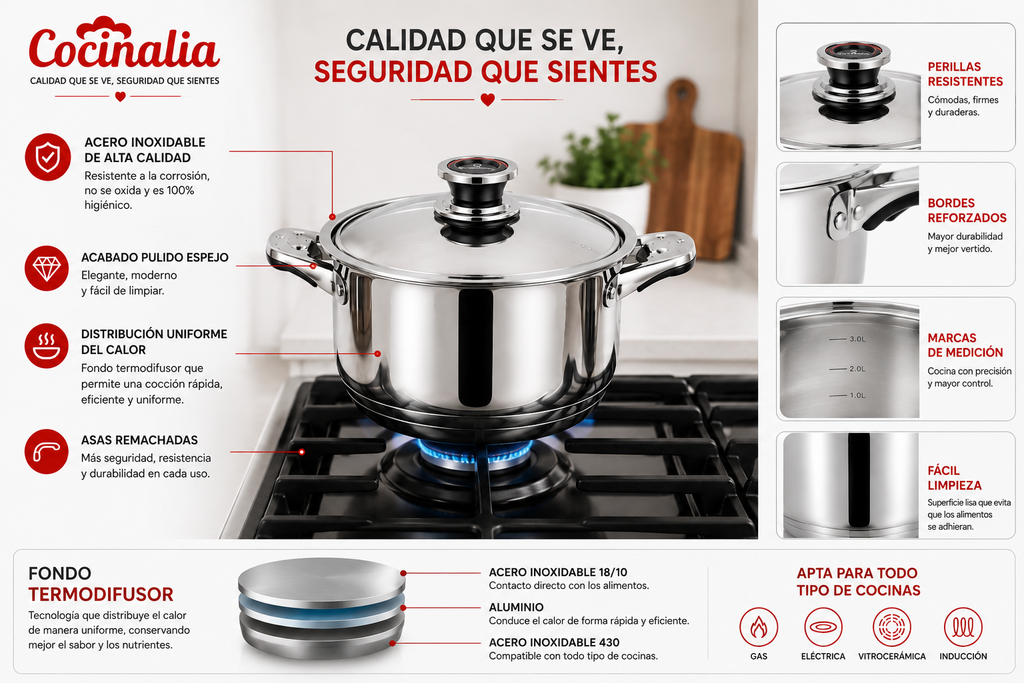Batería de Cocina Suiza de Acero Inoxidable 16 Piezas