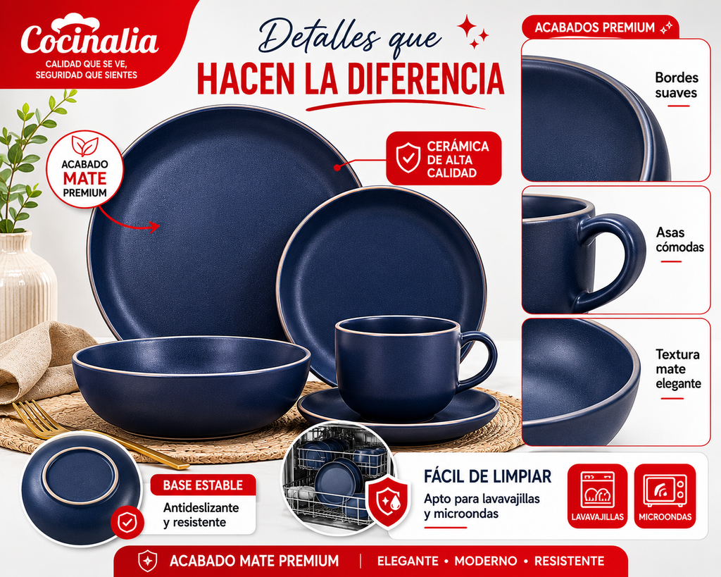 Vajilla de Cerámica Azul Mate 30 Pzs