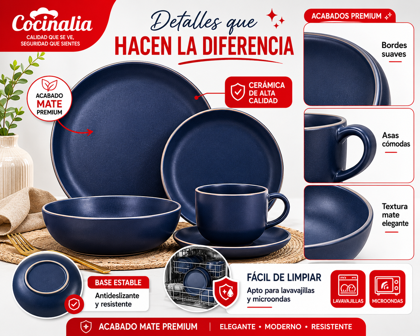 Vajilla de Cerámica Azul Mate 30 Pzs