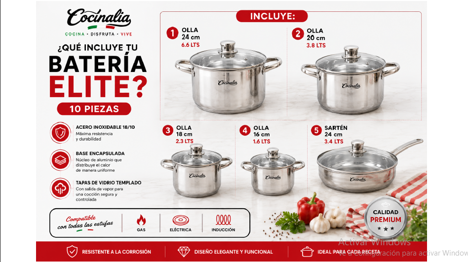 Bateria Cocinalia Elite 10pzas.