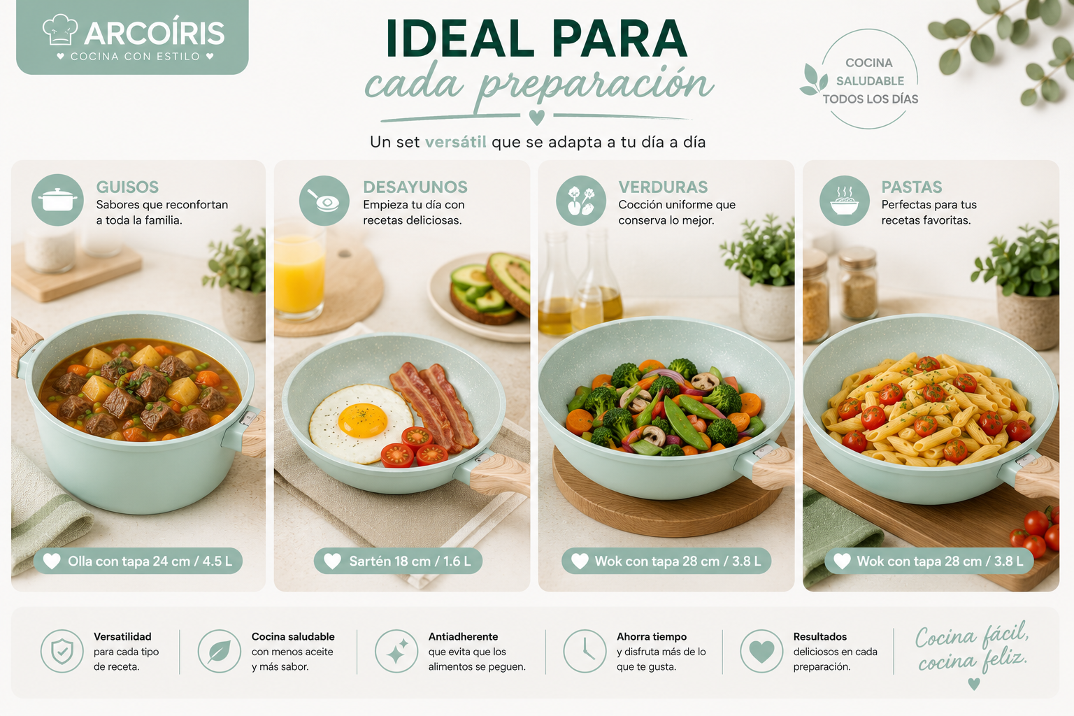 Batería de Cocina Arcoíris 5 Pzs