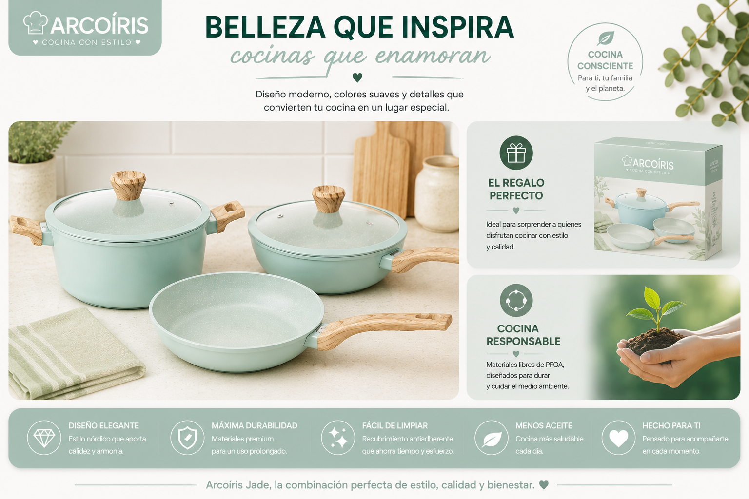 Batería de Cocina Arcoíris 5 Pzs