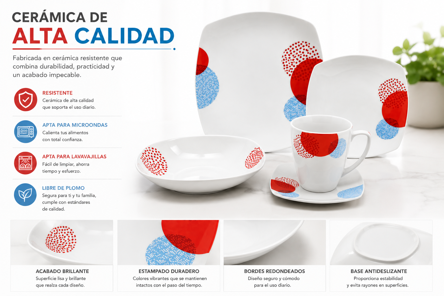 Vajilla de Cerámica Cuadrada 30 Pzs