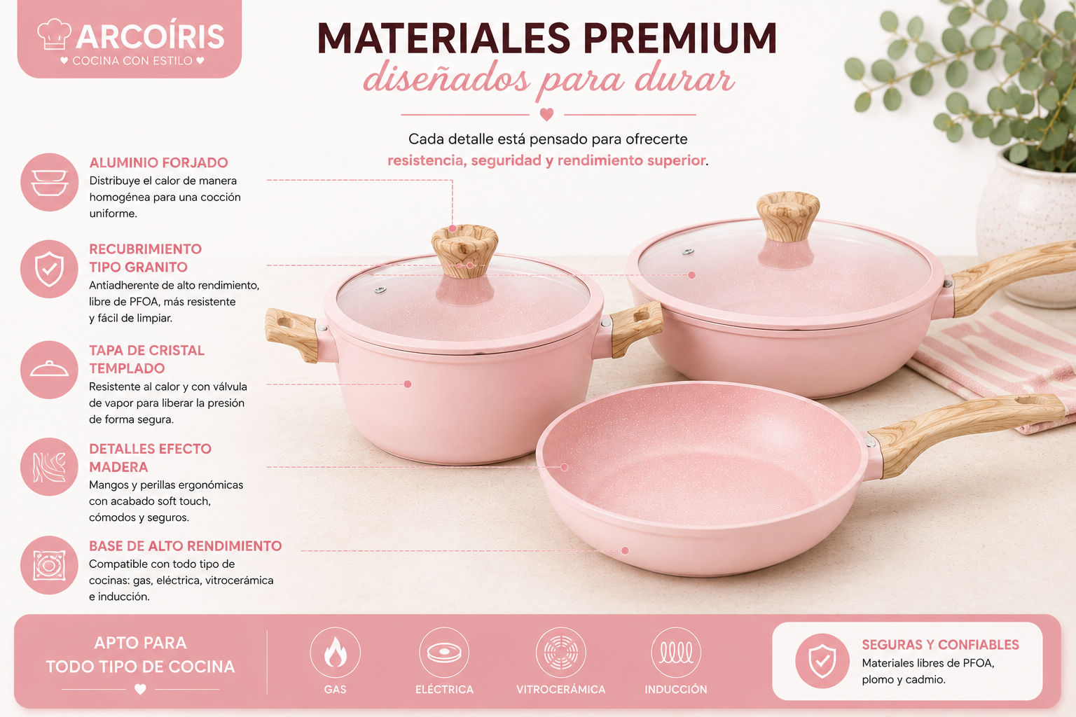 Batería de Cocina Arcoíris 5 Pzs