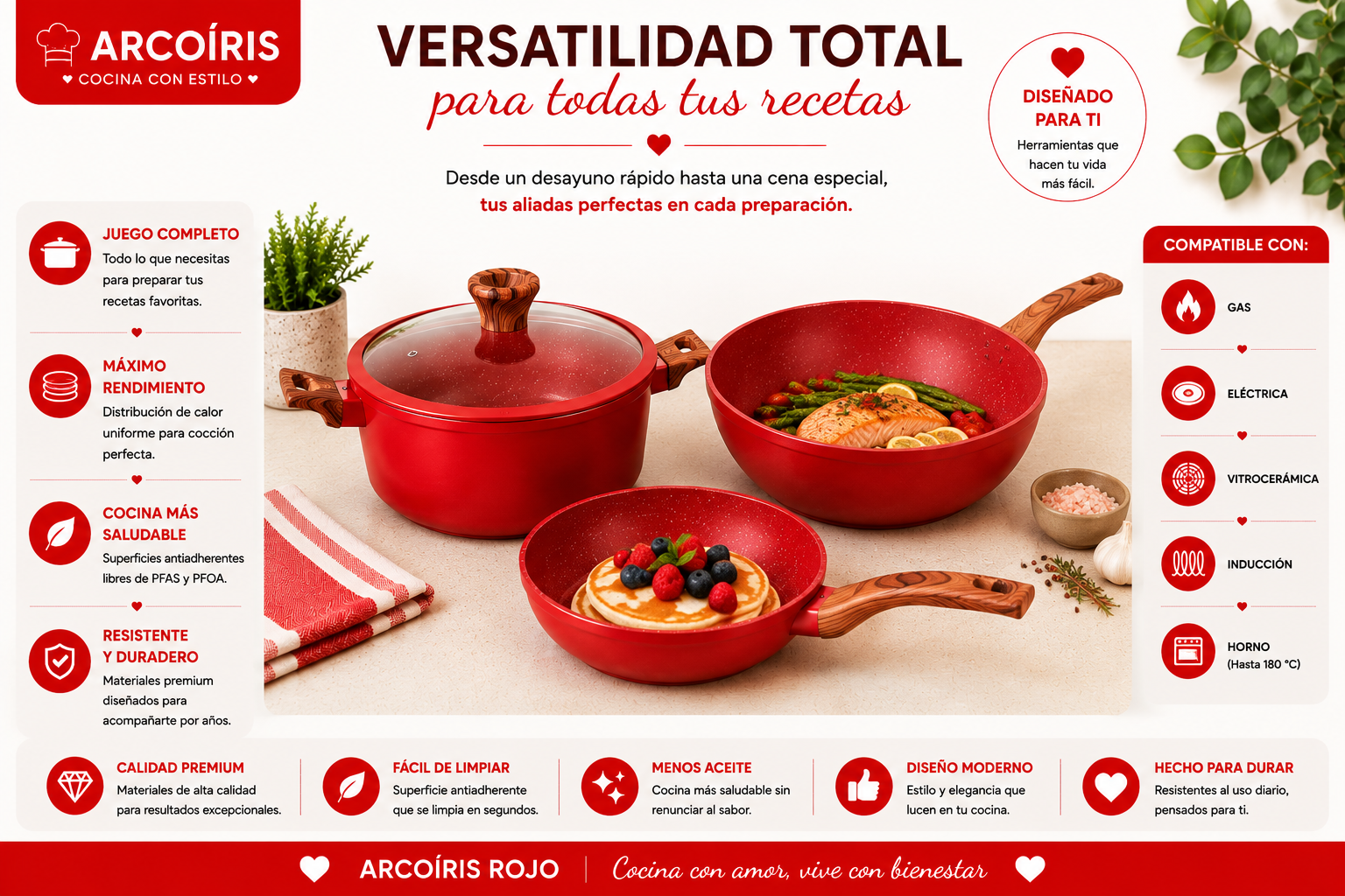 Batería de Cocina Arcoíris 5 Pzs