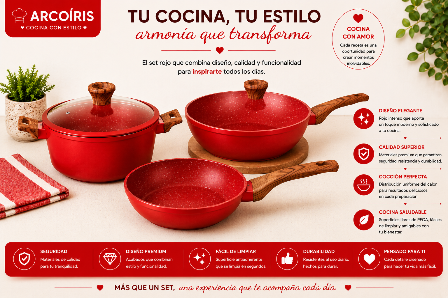 Batería de Cocina Arcoíris 5 Pzs