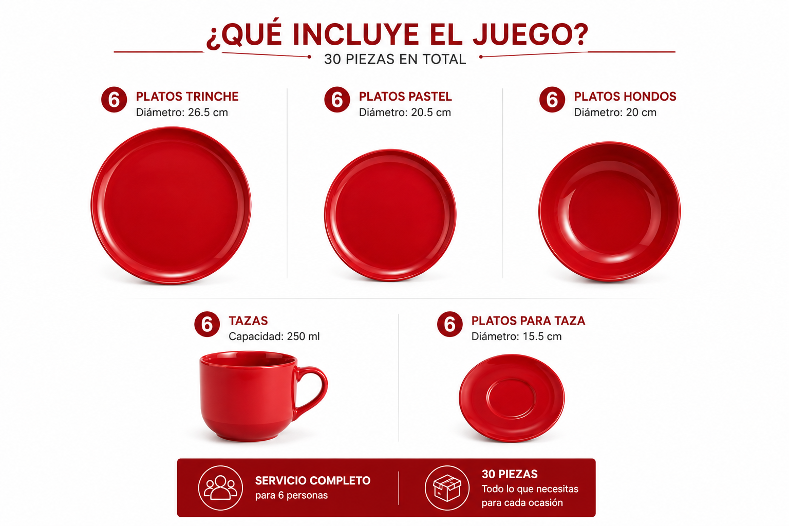 Vajilla Cerámica Brillosa 30 Pzs
