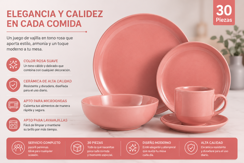Vajilla Cerámica Brillosa 30 Pzs