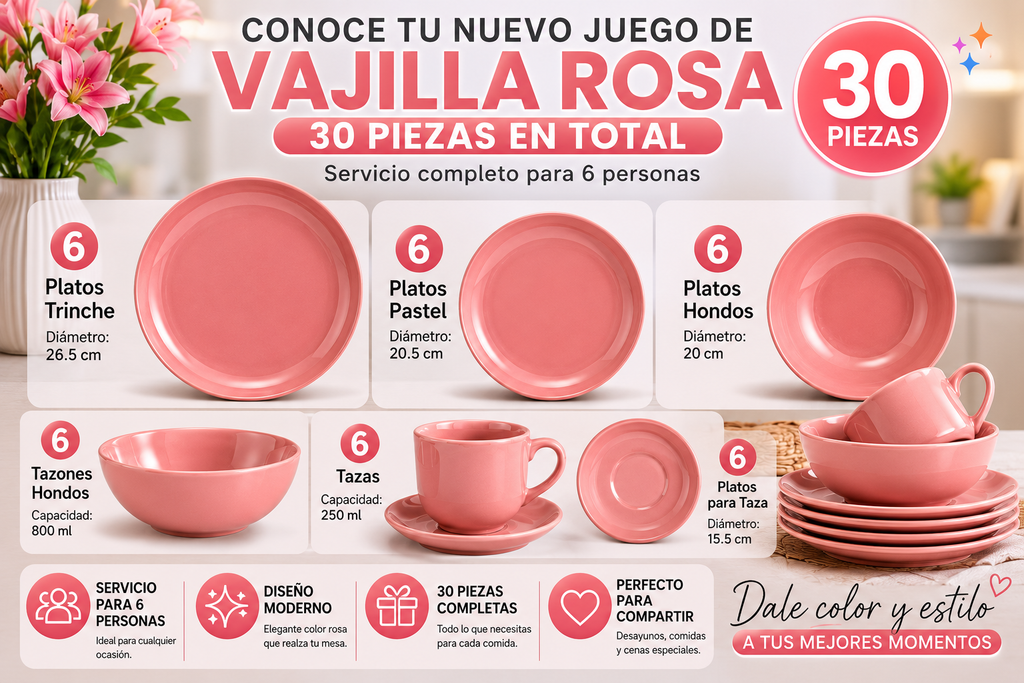 Vajilla Cerámica Brillosa 30 Pzs