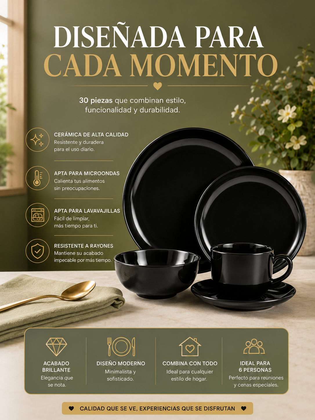 Vajilla Cerámica Brillosa 30 Pzs