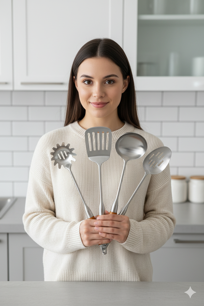 JGO 4 UTENSILIOS MANGO DE MADERA