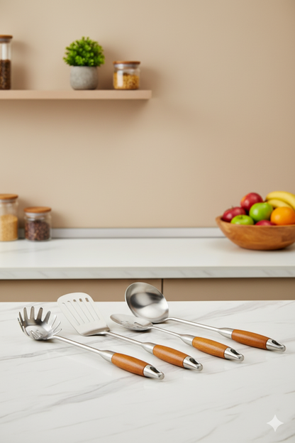 JGO 4 UTENSILIOS MANGO DE MADERA