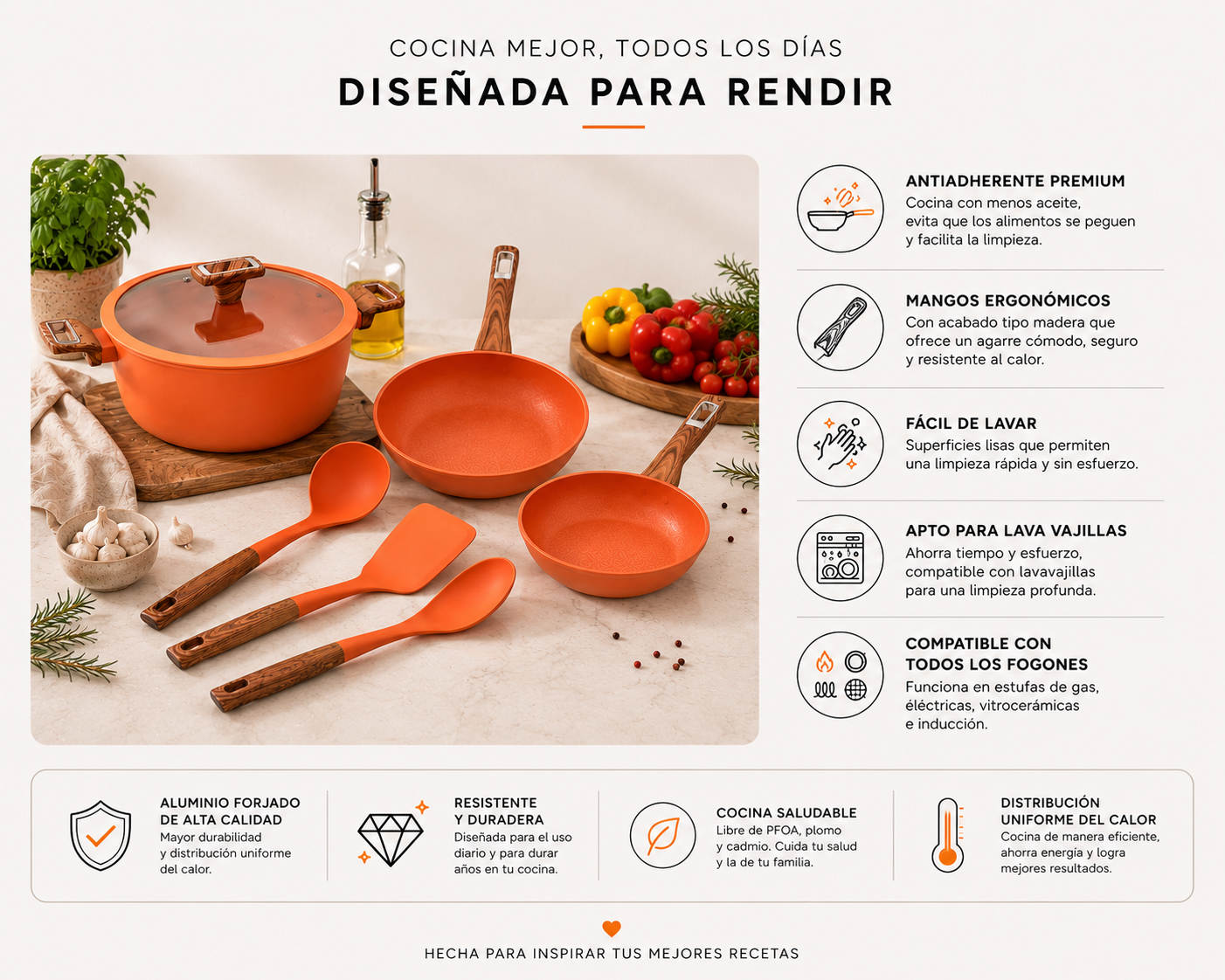 Batería de Cocina Terracota 7 PZS