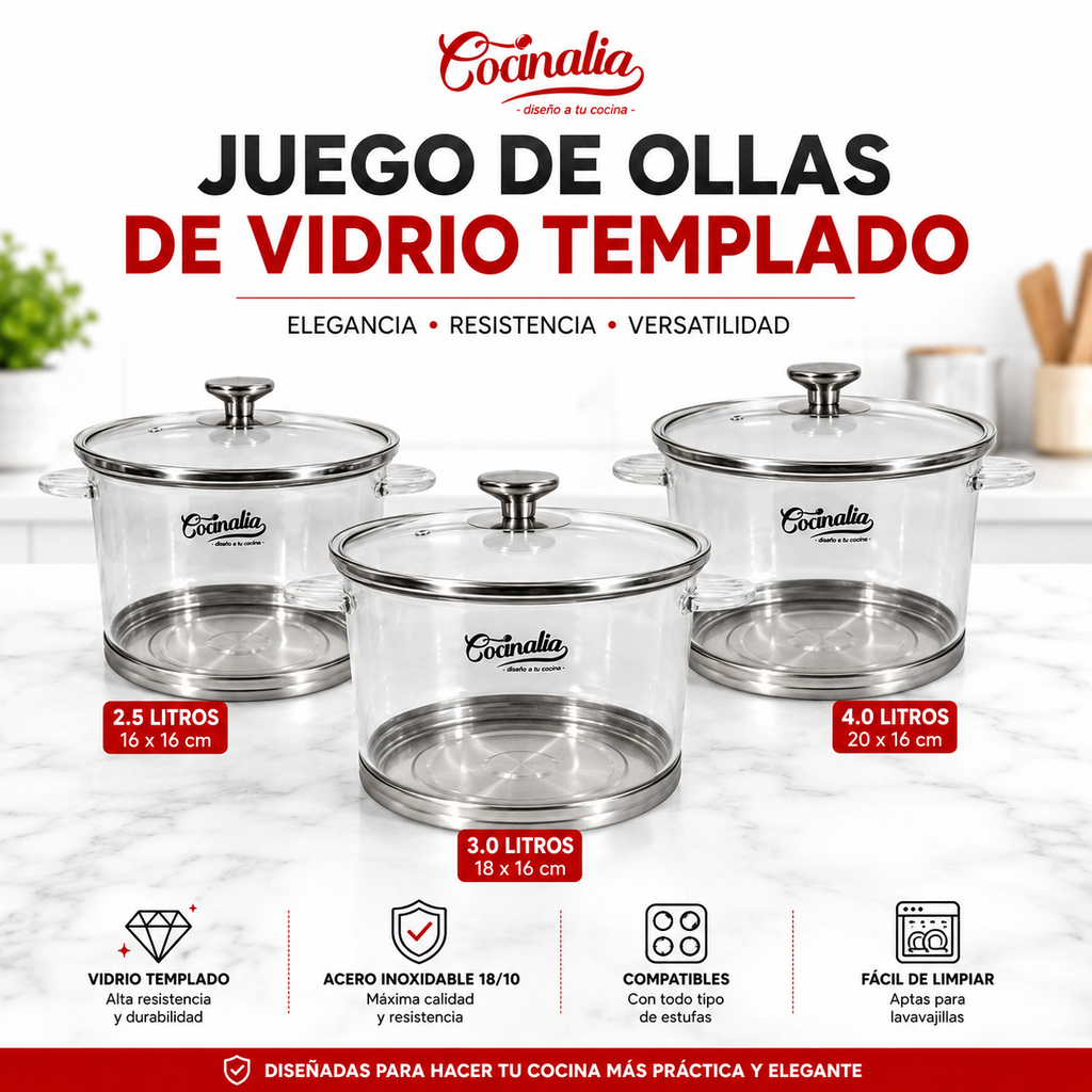 Set de Ollas de Vidrio Cocinalia 6pzas.