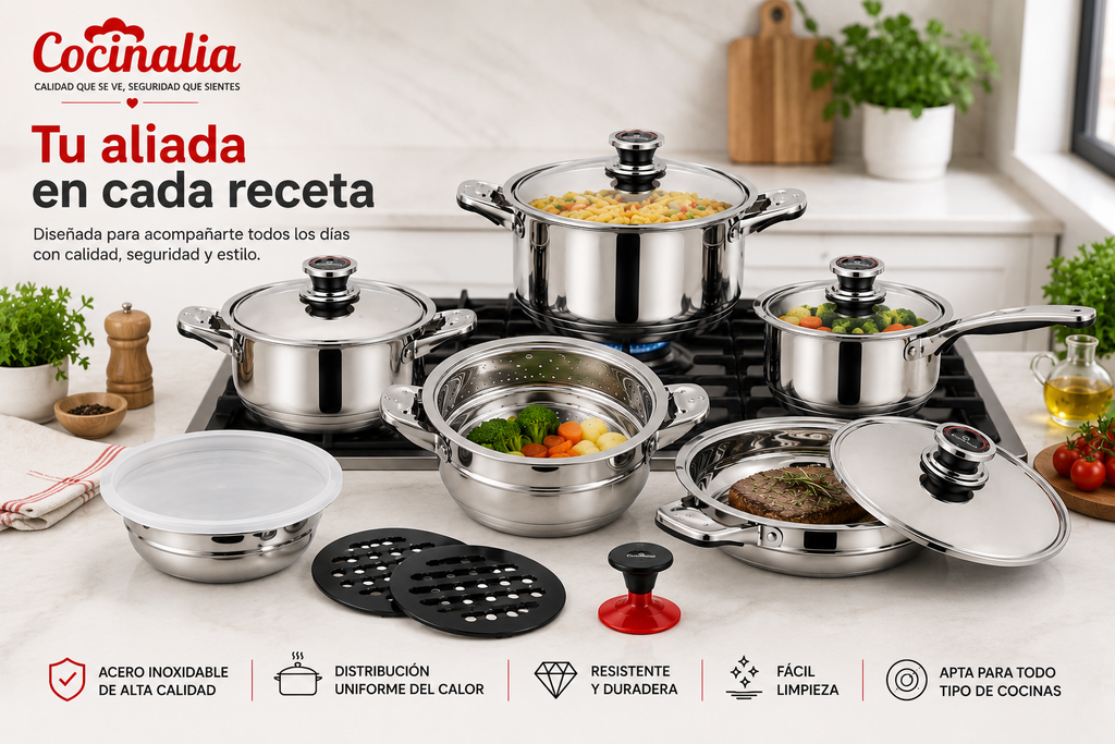Batería de Cocina Suiza de Acero Inoxidable 16 Piezas