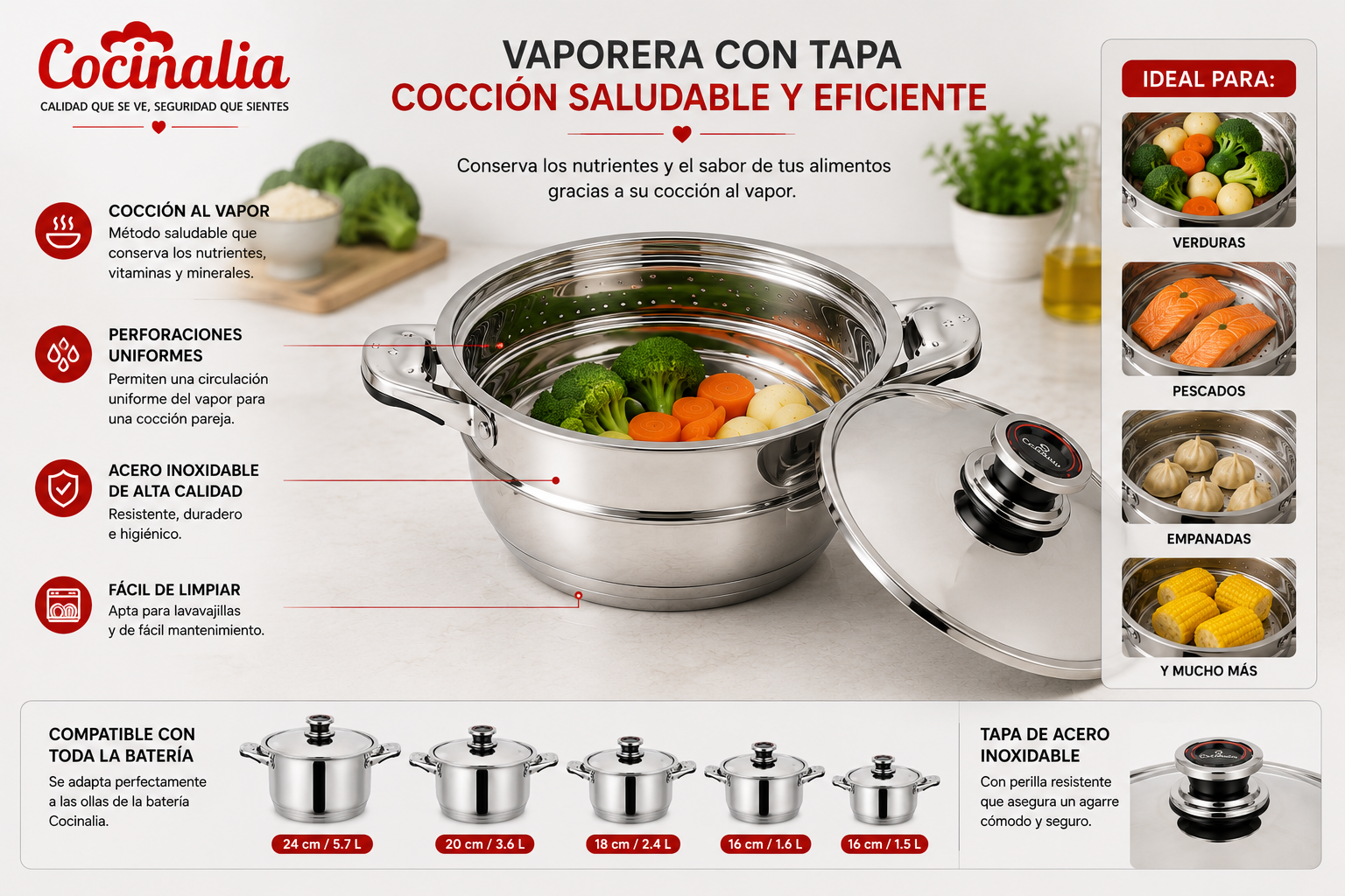 Batería de Cocina Suiza de Acero Inoxidable 16 Piezas