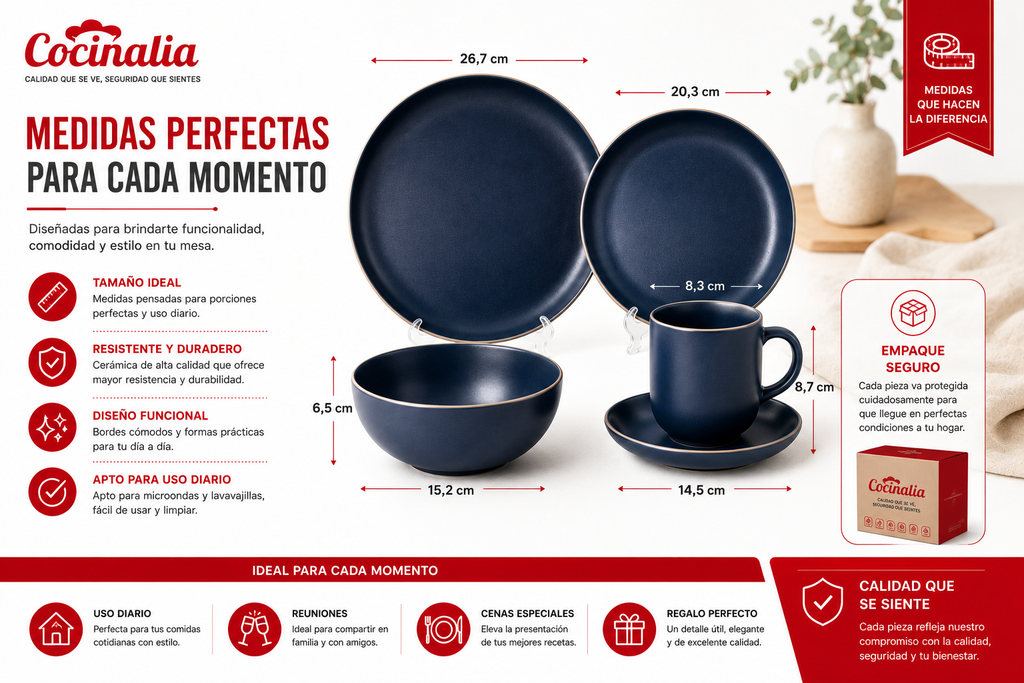 Vajilla de Cerámica Azul Mate 30 Pzs