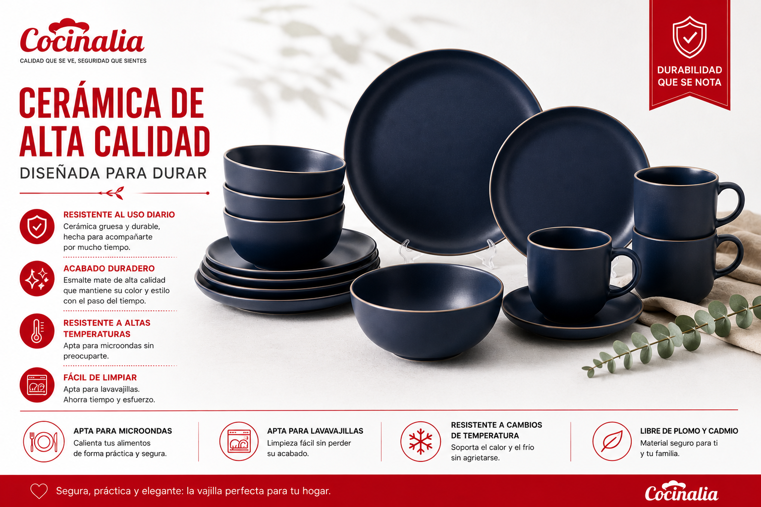 Vajilla de Cerámica Azul Mate 30 Pzs