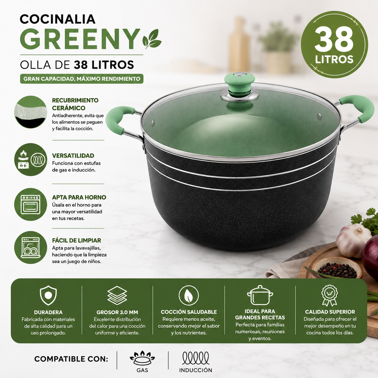 Olla Cocinalia Greeny de 38LITROS.