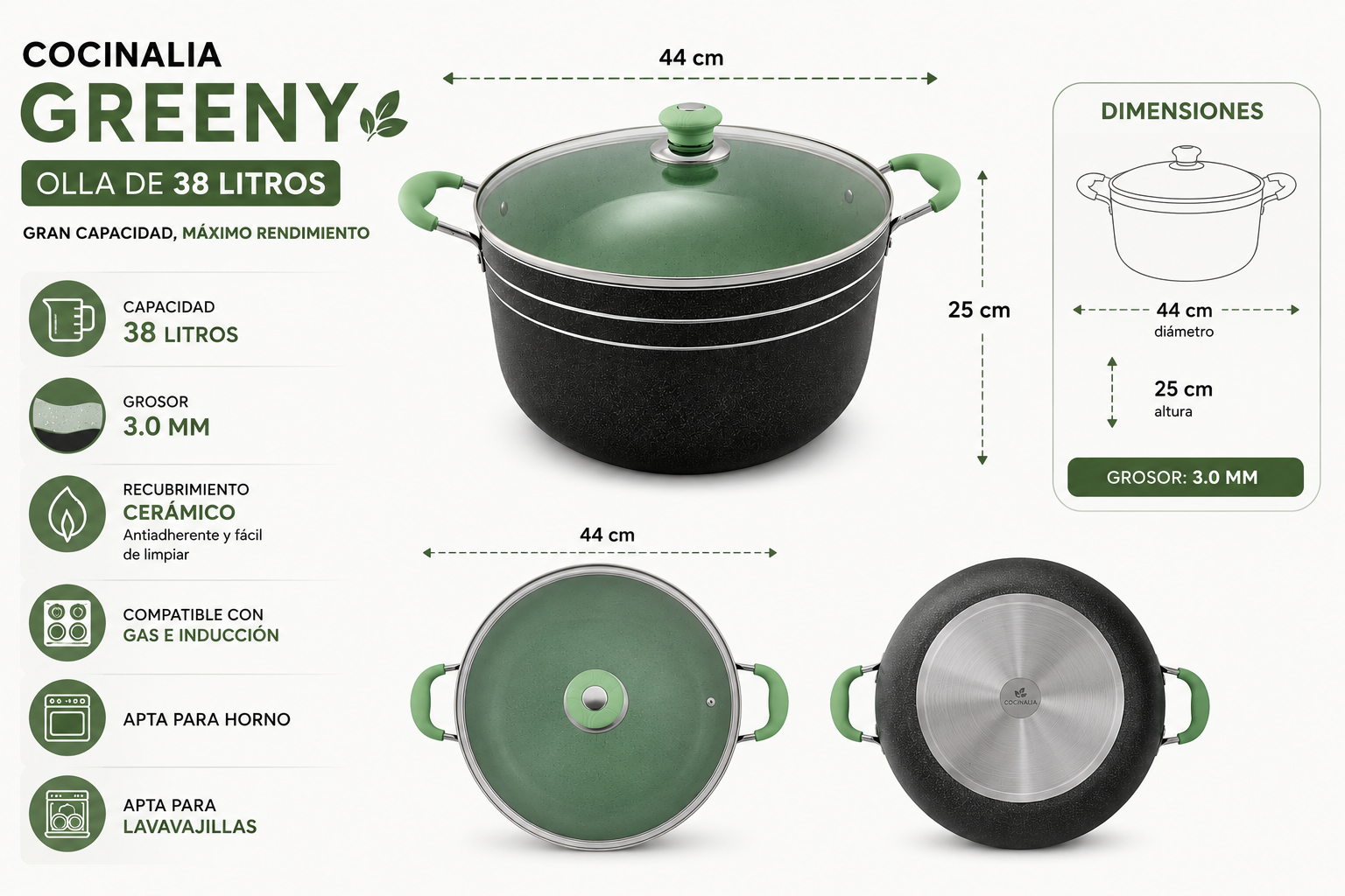 Olla Cocinalia Greeny de 38LITROS.