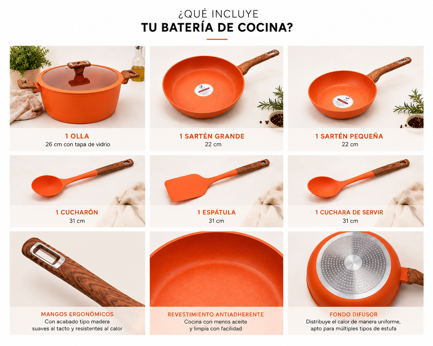 Batería de Cocina Terracota 7 PZS